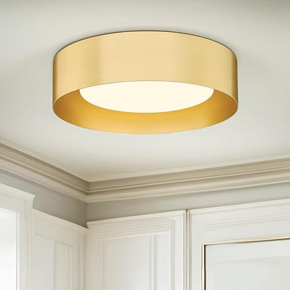 AUTELO Gold Flush Mount Ceiling Light, LED 14" Ceiling Mount Light Fixture with Frosted Glass for Bedroom Foyer Hallway C3336XS BRZ LED