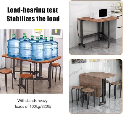 Multifunction Table Drop Leaf Dining Table, Folding Dinning Table With 6 Wheels, Dining Table For Kitchen, Living Room, Drop Leaf Table For Small Space Saving, Solid Wooden Foldable Kitchen Table(Blac