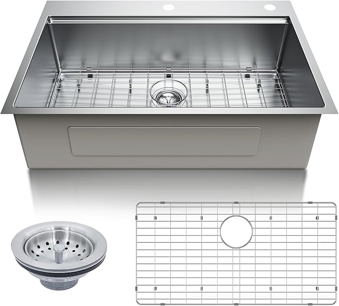 Undermount Kitchen Sink Workstation - 33x22 Inch Drop In Sink Workstation T304 18 Gauge Stainless Steel Single Bowl Kitchen Sinks with Accessories, Handmade Basin, 9 Inch Deep