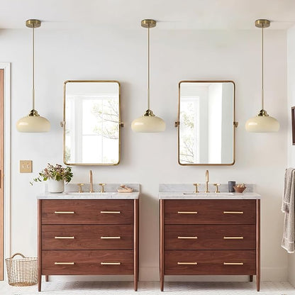 KCO Lighting Modern Globe Ceiling Light Brass Dome Pendant Light Yellow Glass Pendant Light Brushed Gold Pendant Lighting Adjustable Hanging Ceiling Light for Dining Room