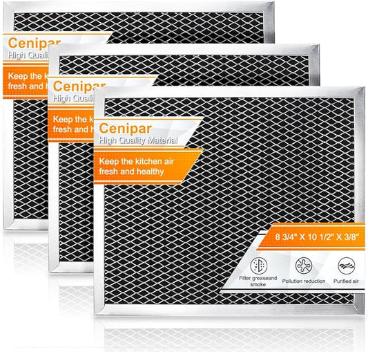 97007696 Range Hood Filter Charcoal Odour Filter for Range vent hood by Cenipar (8 3/4" X 10 1/2" X 3/8")-3 Pack