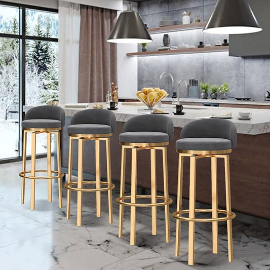 Swivel Stools Gold Metal Leg Height stools with Back High Dining Chairs for Home Kitchen Island-Grey 2 Pcs-25.6in Sitting (Grey 1 Pcs)