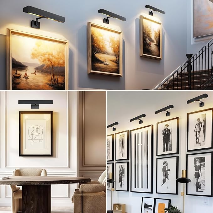 18" Picture Light Black Picture Light Hardwired, 2-Light Bronze Art Lights Dimmable Frame Lights for Wall, 3000k Gallery Light Art Frame Light 270° Gallery Lamp for Bathroom, Living Room, Hallway