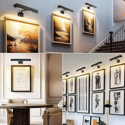18" Picture Light Black Picture Light Hardwired, 2-Light Bronze Art Lights Dimmable Frame Lights for Wall, 3000k Gallery Light Art Frame Light 270° Gallery Lamp for Bathroom, Living Room, Hallway