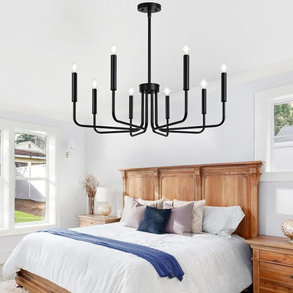 Lynnoland Black 8-Light Chandelier, Farmhouse Chandelier for Dining Room Lighting Fixtures Hanging, Vintage Candle Pendant Light Fixtures Chandelier for Bedroom, Foyer and Living Room