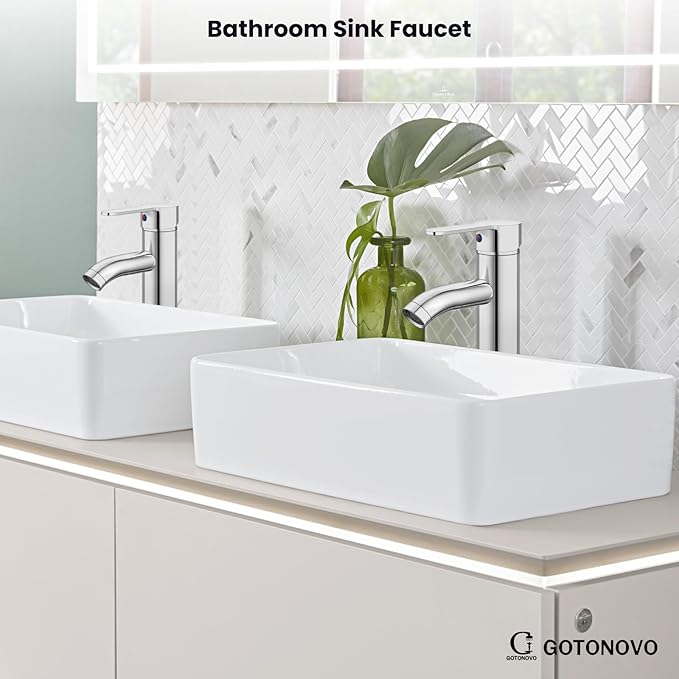 gotonovo Vessel Sink Faucet Modern Tall Bathroom Faucet Single Handle One Hole Stainless Steel Vanity Lavatory Rv Bowl Basin Mixer Tap with Supply Lines and Metal Pop Up Drain, Polish Chrome