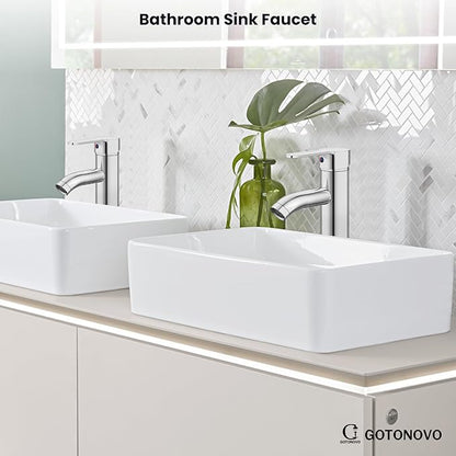 gotonovo Vessel Sink Faucet Modern Tall Bathroom Faucet Single Handle One Hole Stainless Steel Vanity Lavatory Rv Bowl Basin Mixer Tap with Supply Lines and Metal Pop Up Drain, Polish Chrome