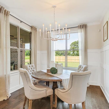 French Country Chandelier, 12-Light White Farmhouse Chandeliers for Dining Room, Classic Candle Ceiling Pendant Light Fixture for Living Room, Foyer, Kitchen Island, Bedroom, Entryway