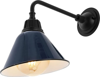 JONATHAN Y 9.63" Navy/Black 1-Light Farmhouse Outdoor Sconce, Industrial LED Wall Light, Gooseneck Arm Barn Lamp with Metal Bell Shade for Porch, Patio, Kitchen, LED Bulb Included (JYL7612C)