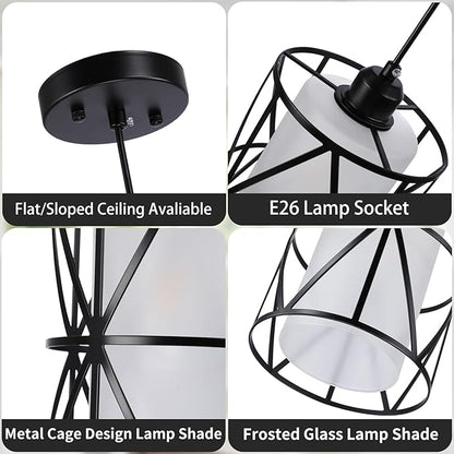 5.4"×7.9" Pendant Lights - Matte Black Kitchen Island Lights, Modern Cylindrical Pendant Light Fixtures with Frosted Glass, Foyer Lighting