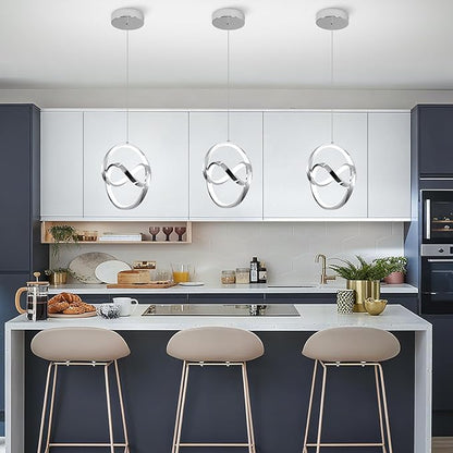 6000K Modern Pendant Light Fixtures, LED Pendant Lights Kitchen Island Lighting Adjustable Height Chrome Hanging Lights for Dining Room Kitchen Bedroom, 1Pack