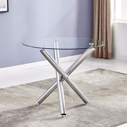 Round Glass Dining Table 35.4'' Inch Modern Round Kitchen Table with Metal Legs Durable Stylish Dinner Table for Dining Room Kitchen
