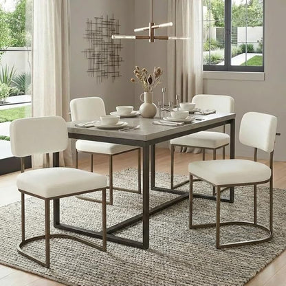 KISLOT Dining Chairs Set of 2, Upholstered Modern Kitchen Chairs with Ergonomic Backrest, Fabric Cushion & Wire Drawing Curve Metal Legs for Living Room, Restaurant, and Café, Ivory
