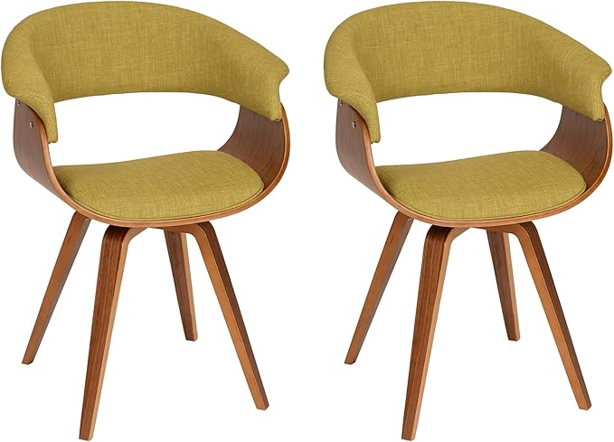 Armen Living Summer Modern Chair in Green Fabric and Walnut Wood - Set of 2