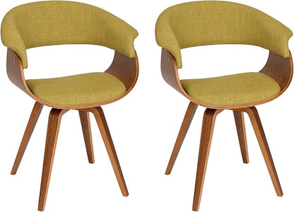 Armen Living Summer Modern Chair in Green Fabric and Walnut Wood - Set of 2