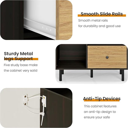 Manora Narrow Small Coffee Bar Cabinet with Drawers, Wooden Mini Sideboard Buffet Cabinet with Storage, Compact Kitchen Island & Corner Island for Kitchen, Dining Room, Coffee Station, Black