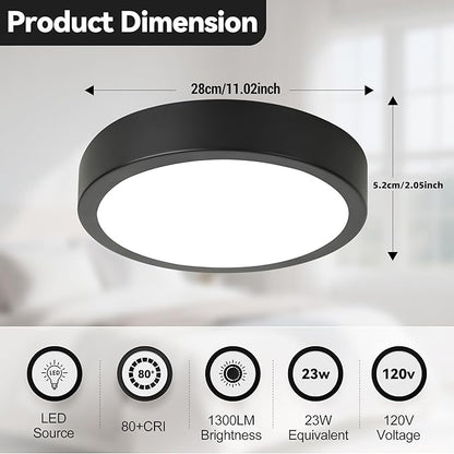 11" LED Flush Mount Ceiling Light, Black Modern Ceiling Light Fixture with 5CCT 2700K-5000K, Dimmable LED Light Fixtures Ceiling Mount for Kitchen Bathroom Bedroom Hallway