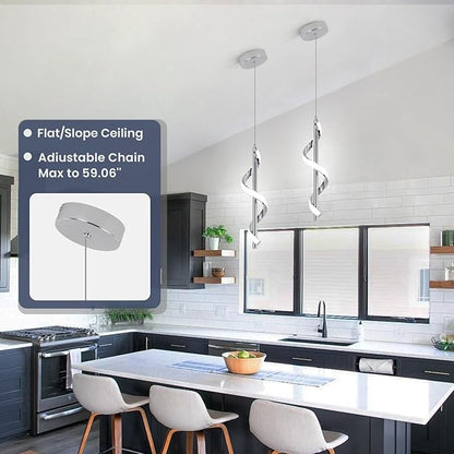 CANEOE Modern Led Pendant Light Fixture, 5500K Cool White Spiral Integrated LED Hanging Lamp, Adjustable Height Island Light Fixture for Kitchen Sink Living Room Dining Room Bedroom,1 Pack