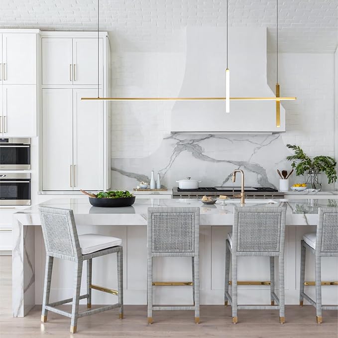 KCO Gold Linear Pendant Lighting Modern LED Dimmable Chandelier Kitchen Island Light Mid Century Sputnik Chandelier Minimalist Adjustable Hanging Lamp for Dining Living Room