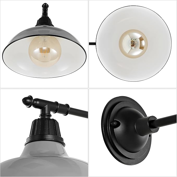JONATHAN Y 12.25" Gray/Black 1-Light Industrial Farmhouse Outdoor Sconce, Iron Wall Light with LED Bulb, Metal Bowl Shade, Vintage Porch Lamp for Entryway Patio Kitchen (JYL7615D)