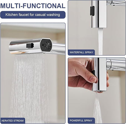 AVSIILE Touchless Waterfall Kitchen Faucets with Pull Down Sprayer & Soap Dispenser in Chrome, Single Hole, Single Handle, Pull Out Sink Faucet, Suitable for Farmhouse Camper Laundry Rv Bar