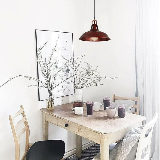 1m Vintage Barn Pendant Lighting with Adjustbale Cord Industrial Pendant Light Metal Hanging Lamps for Living Room, Kitchen, Dining Room, Bedroom Rustic Red