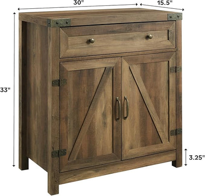 Walker Edison Cass Modern Farmhouse Double Barn Door Accent Cabinet, 30 Inch, Rustic Oak, Without Fireplace