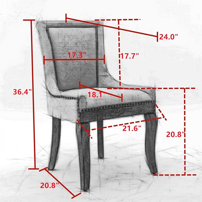 2 Pieces Dining Chair, Bar Chairs, Kitchen Island Chairs, Thickened Fabric Chairs with Neutral Toned Solid Wood Legs, Bronze Nail Head Accent, Sturdy Structure, for Living Room Dining Room, Beige