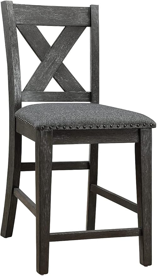 Simple Modern Grey Counter Height Dining Chairs Set of 2, X Back Design Cushion Seat for Kitchen Island
