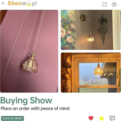 Shenmoyl Vintage Wall Sconce Wall Lamp with Amber Tulip Glass Shade Hanging Wall Sconce with 4.9FT Plug in Cord, Modern Wall Lamp Fixtures Decor for Bedside Bedroom Indoor Doorway