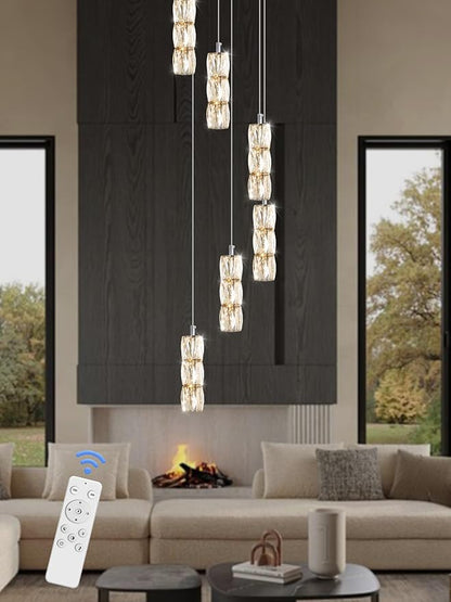 ykolupty H78 Pendant Lights Kitchen Island 6-Lights Pendant Chandelier for Dining Room Hallway Stairwell,LED Dimmable 2700K-6000K (Silver Chandelier)