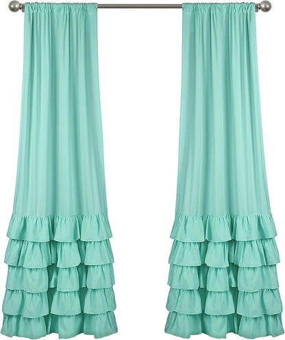 Lush Decor Allison Ruffle Light Filtering Window Curtain Panels Pair 40" W x 84" L Aqua - Coquette Curtains for Bedroom - Drapes - Ruffle Curtains Kids
