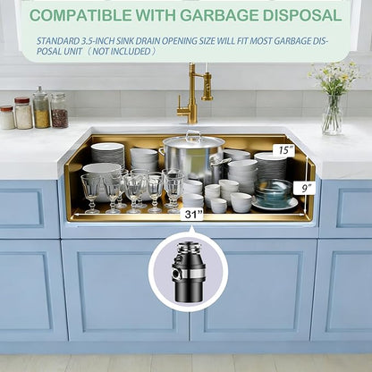 Gold Undermount Kitchen Sink 33 Inch,16 Gauge SUS304 Stainless Steel All In One Workstation Sinks With Full Set Accessories, 33" x 18" x 10" Large and Deep Handmade Single Bowl Kitchen Sinks