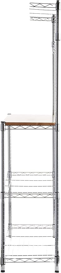 Amazon Basics 3 Tier Kitchen Bakers Rack with Storage, Removeable Top, Wood/Chrome, 14" D x 35.83" W x 63.31" H