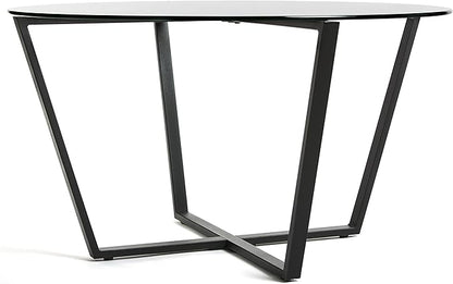 Mango Steam Round Metro Glass Coffee Table for Living Room & Dining Room - Clear Top/Black Base