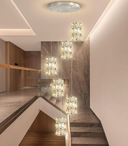 6-Lights Modern Crystal Pendant Lights for Kitchen Island LED Dimmable Glam Pendant Lighting Chandelier for Dining Room Hallway Corner Lamp Nickel
