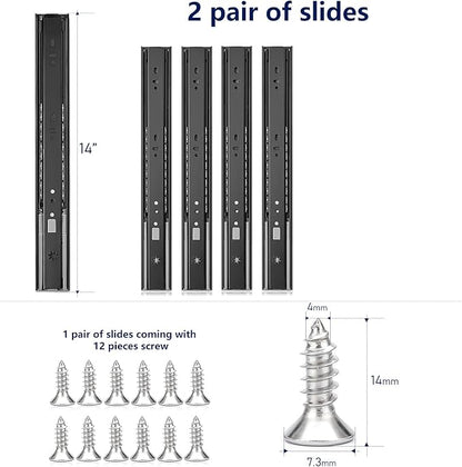 Ravinte 14 Inch Soft Close Drawer Slides 2 Pairs 4 Pack Black Full Extension Ball Bearing Drawer Glide Side Mount