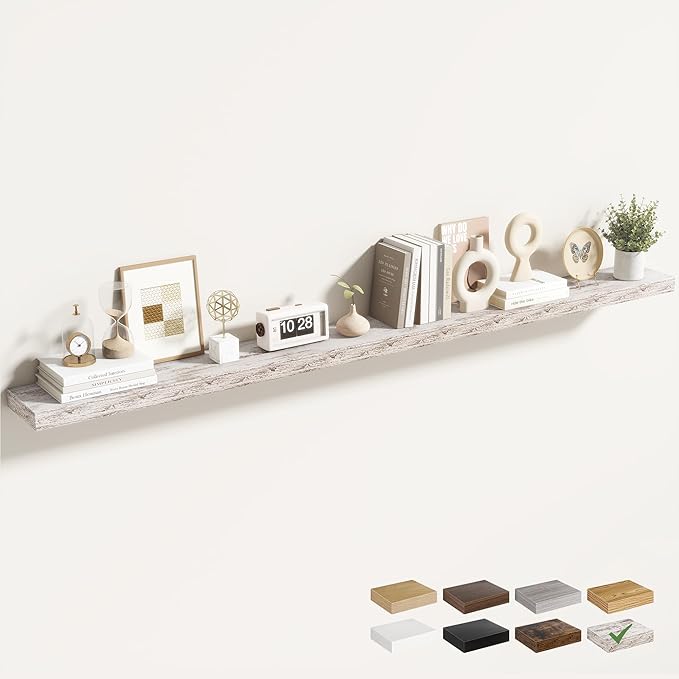 Acovy 72 Inch Floating Shelves for Wall 1 Pack, 72" Wall Shelves for Books, Storage, Decor, Wall Mounted Floating Shelf with Invisible Brackets for Kitchen, Living Room, Rustic
