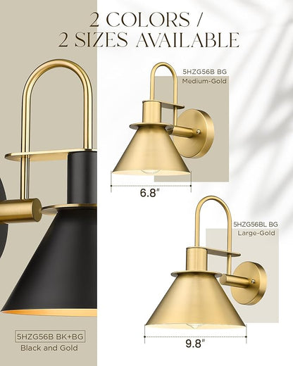 Wall Sconces for Bathroom Set of 2, HWH Wall Mount Lighting with Metal Shade, Indoor Gold Wall Lights for Living Room Mirror Kitchen, Gold Finish, 5HZG56BL-2 BG