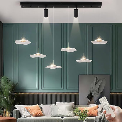 Siittoo Modern Chandeliers for Dining Room, 40in Dimmable LED Pendant Lights Kitchen Island with Remote Control, Adjustable Height Kitchen Island Lighting Fixture with Spotlights(34W, 6-Light)