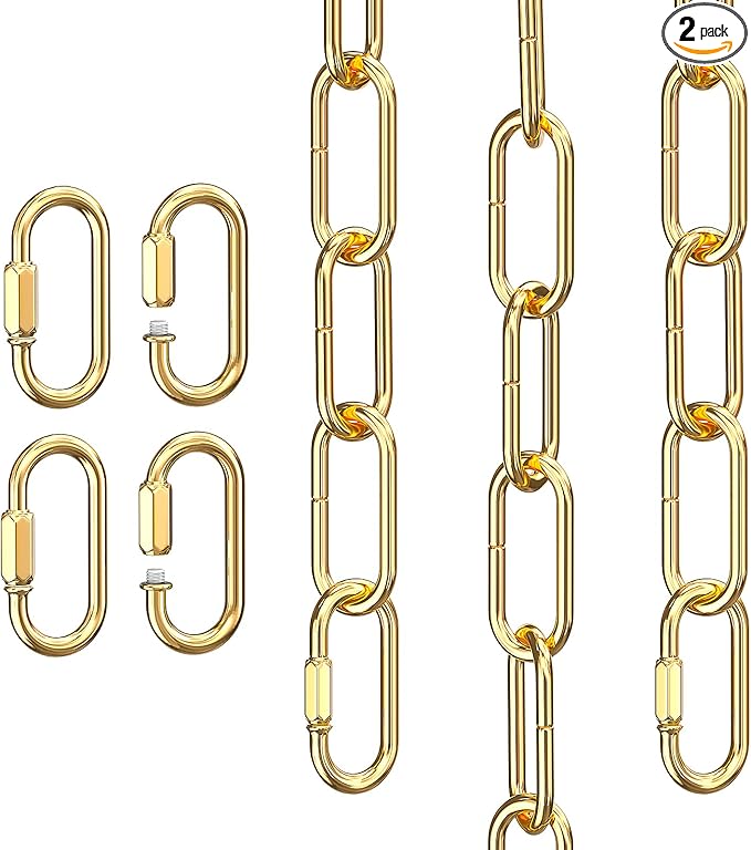 garini 6 Feet Gold Light Fixture Chain 6 Feet, Adjustable Metal Pendant Chandelier Chain Extension with Detachable Link, Maximum Load is 66 Pounds, 2 Pcs