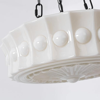 Milk Glass Pendant Light, 14" Mid Century Modern Schoolhouse Hanging Ceiling Light Fixture, Vintage Chandelier for Bedroom, Dining Room,Hallway,Kitchen Island, 4*G9 Dimmable Bulbs Included, 3000K
