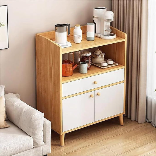 Kitchen Coffee Bar Cabinet Home Island with Storag Buffet Sideboard with 2 Doors and Open Storage Shelf for Living Room Corner Small Space Oak