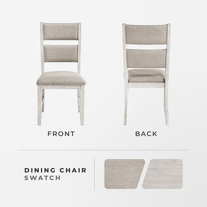 Lexicon Dining Chair Set of 2, Wooden Kitchen Chairs with Light Gray Textured Fabric Upholstered Seats and Back Rest, Accent Seating for Dining Room/Kitchen, Assembly Required, Brushed Antique White