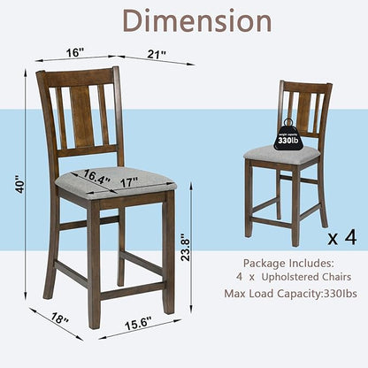 Set of 4 Dining Chairs, Wooden Kitchen Chairs with Padded Cushion, Upholstered Stools for Kitchen Island, Dining Room, Living Room, Easy Assembly (Walnut - Slatted backrest)