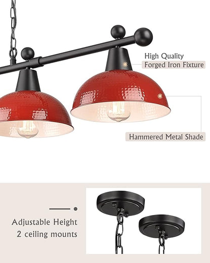 FEMILA 48" Billiard Light, Red Pool Table Light for 7ft/8ft Table, 4-Light Kitchen Island Lights with Hammered Metal Shades,Modern Chandelier for Game Room, Dining, Bar, 4FG60-4LP RED