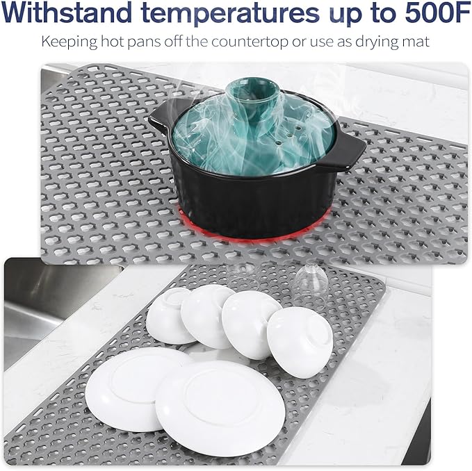 Snuggery Silicone Sink Protector 25"x13" Center Drain Hole, Heat Resistant Non-slip Dishwasher Suitable, Large Mat for Bottom of Farmhouse Kitchen Stainless Steel Sink