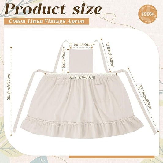 100% Cotton Aprons with Pockets Pinafore Dress for Women Vintage Cute Aprons for Kitchen Baking Gardening Painting
