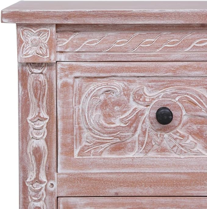 Mid Century Modern Sideboard with 2 Drawers 35.4 Inch Solid Mahogany Wood Cabinet for Living Room Dining Room Storage Furniture White Wash Finish