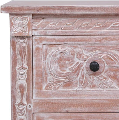 Mid Century Modern Sideboard with 2 Drawers 35.4 Inch Solid Mahogany Wood Cabinet for Living Room Dining Room Storage Furniture White Wash Finish